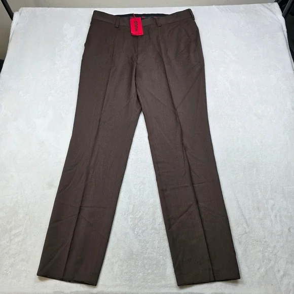Hugo‎ Boss Double Breasted Suit Mens 40S Pants 36x32 Brown Modern Super 100 NEW